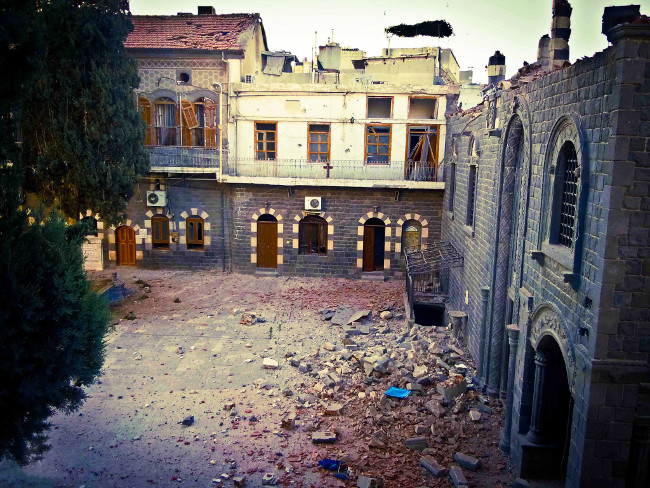 Zerstörte Mariakirche in Homs